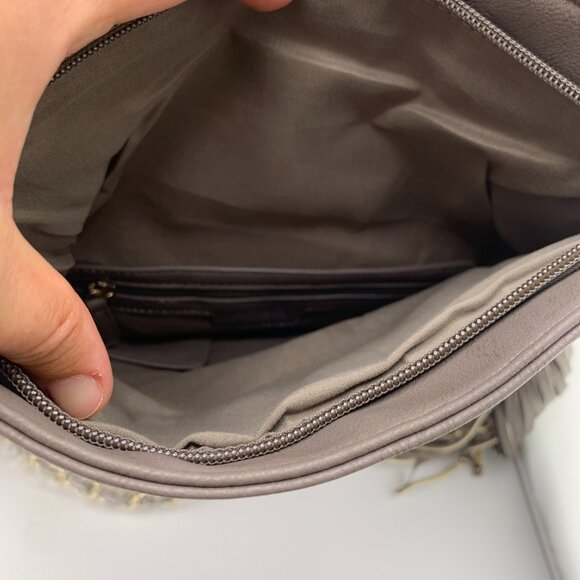 NWT BCBG Paris Taupe Fringe Foldover Crossbody Bag - Picture 9 of 15